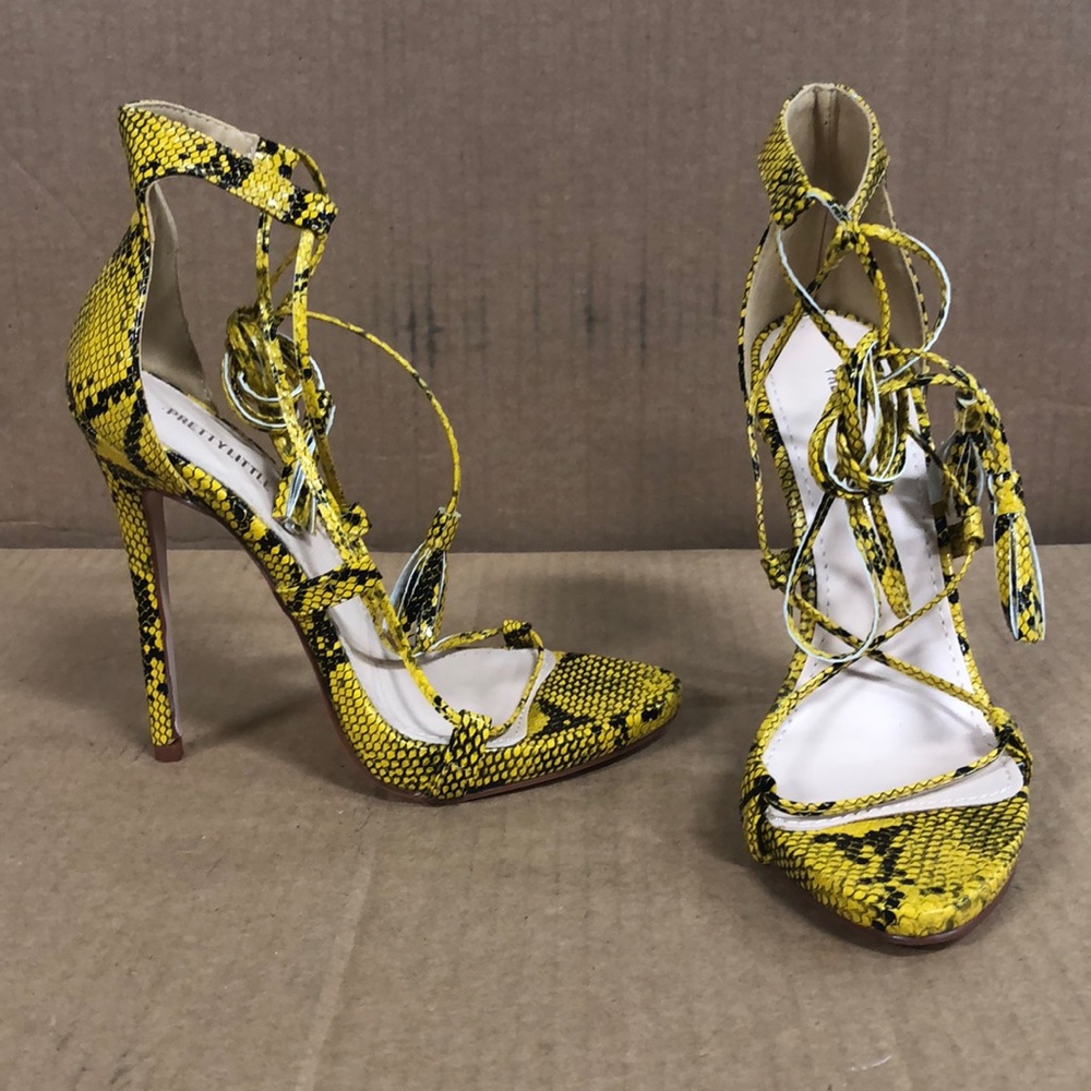 PrettyLittleThing Yellow & Black Reptile Heels